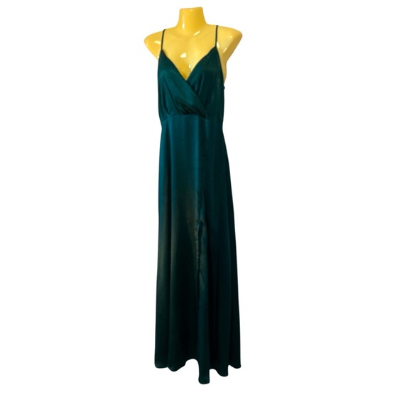 Lulu's Spaghetti Strap Maxi Gown Dress V Neck Adjustable Straps Emerald Green Sm - Picture 1 of 7